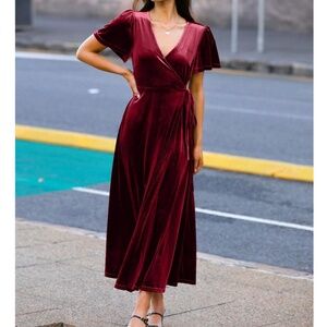 Classic Solid Velvet Wide tie Puff Shoulder Sleeve Party Evening Dress